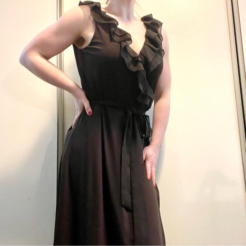 Suzi Chin for Maggie Boutiques Brown Ruffle Coquette Wrap Dress